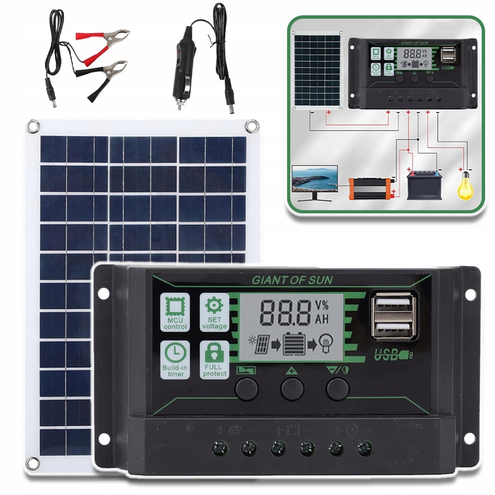 Solární Panel 100W Regulátor 12V Baterie Solární Usměrňovač Nabíječka