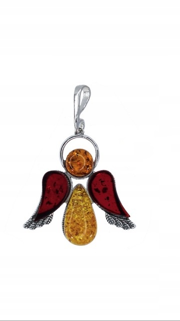 SREBRNY WISIOREK ANIOŁ Z BURSZTYNEM Marka Silver Art