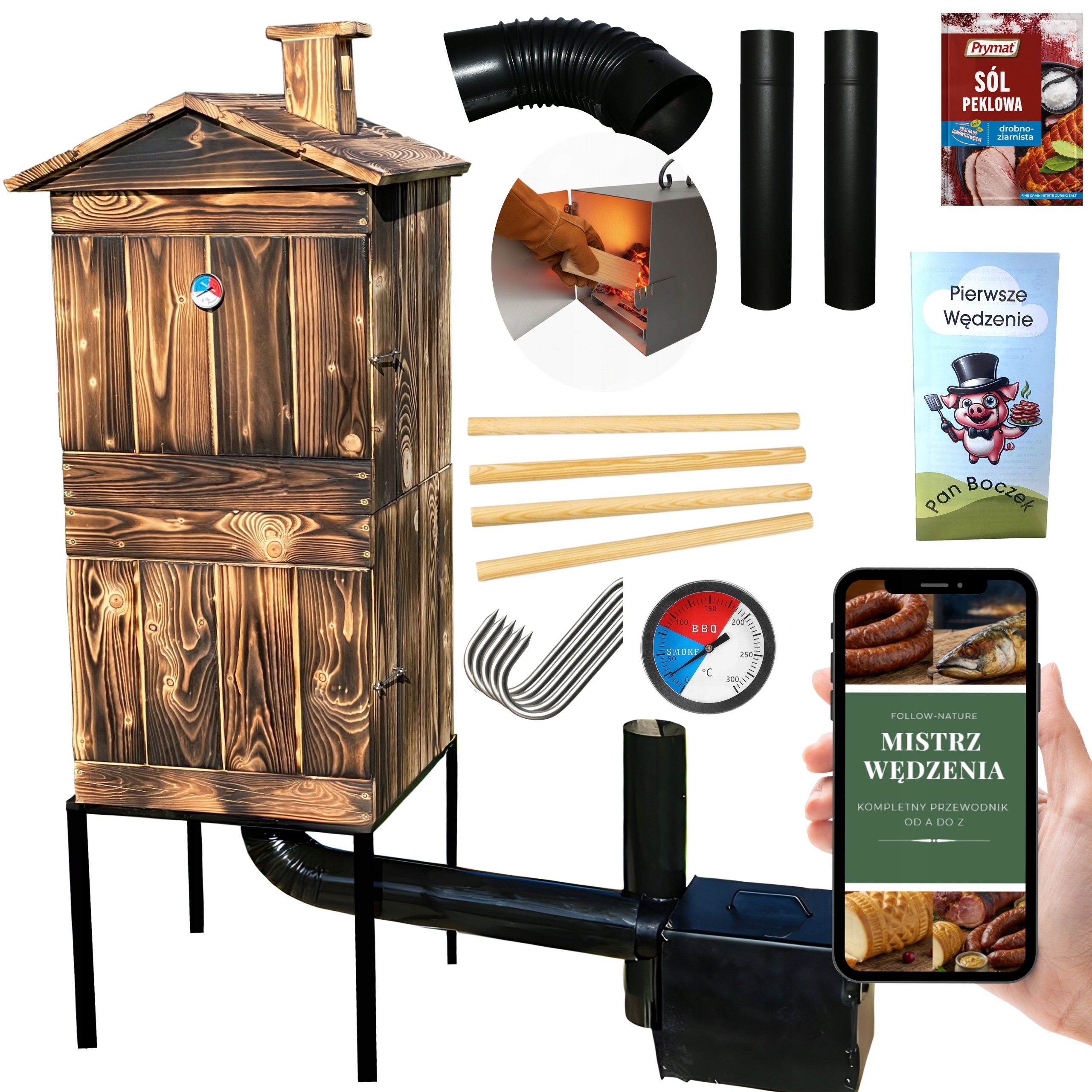 Zahradní udírna Dřevěná velká domácí gril XXL Tradiční výroba Pl