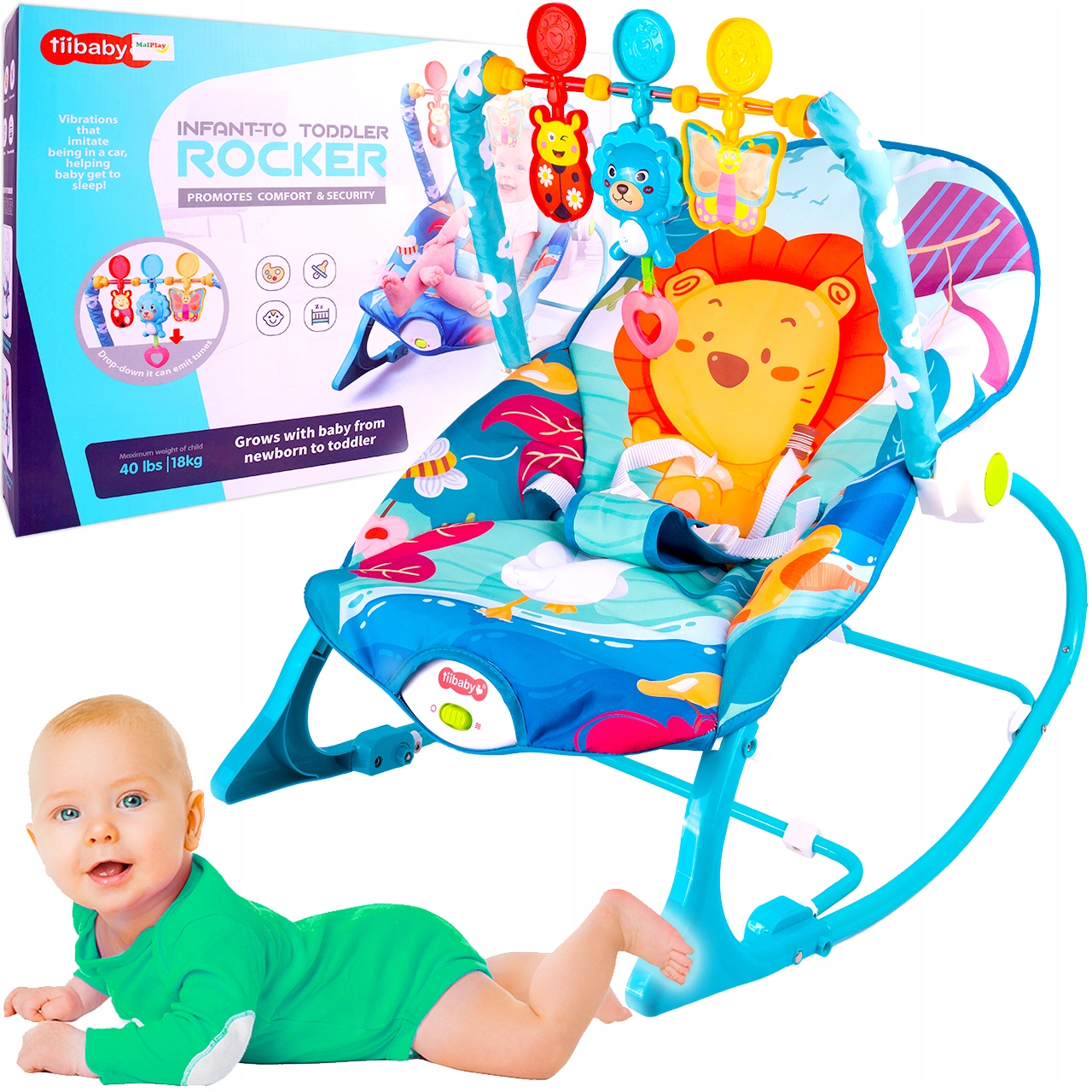 Odrážedlo, houpačka pro batolata, kojence, dětská sedačka, sedačka, vibrace, bezpečnostní pásy, lev