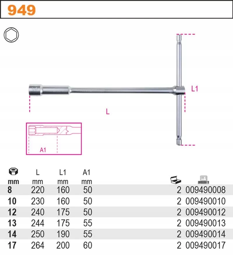 Klucz nasadowy typu t z głęboką nasadką 10mm Kod producenta 949/10