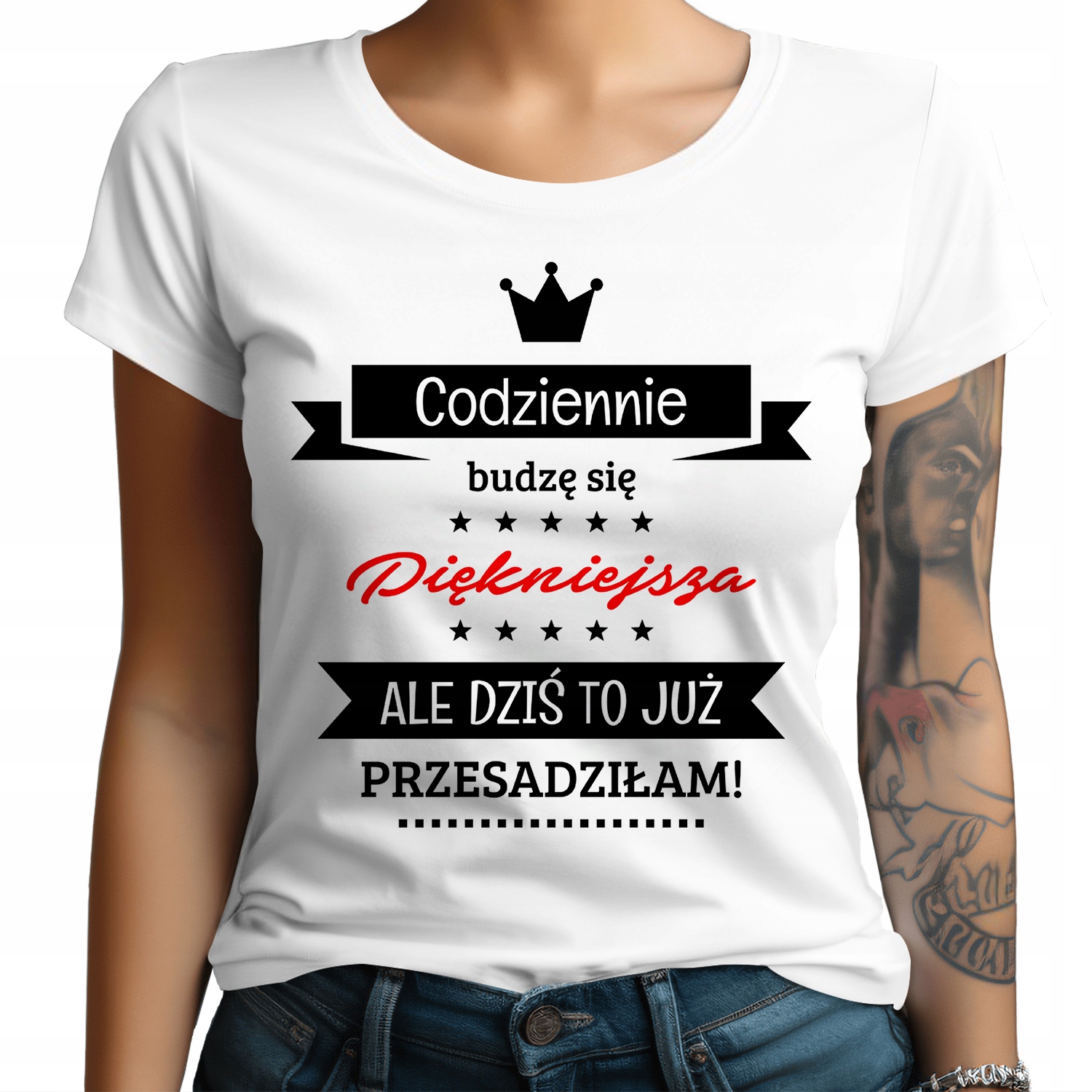 DAMSKA ŚMIESZNA KOSZULKA Z NADRUKIEM - MAŁA MI | L