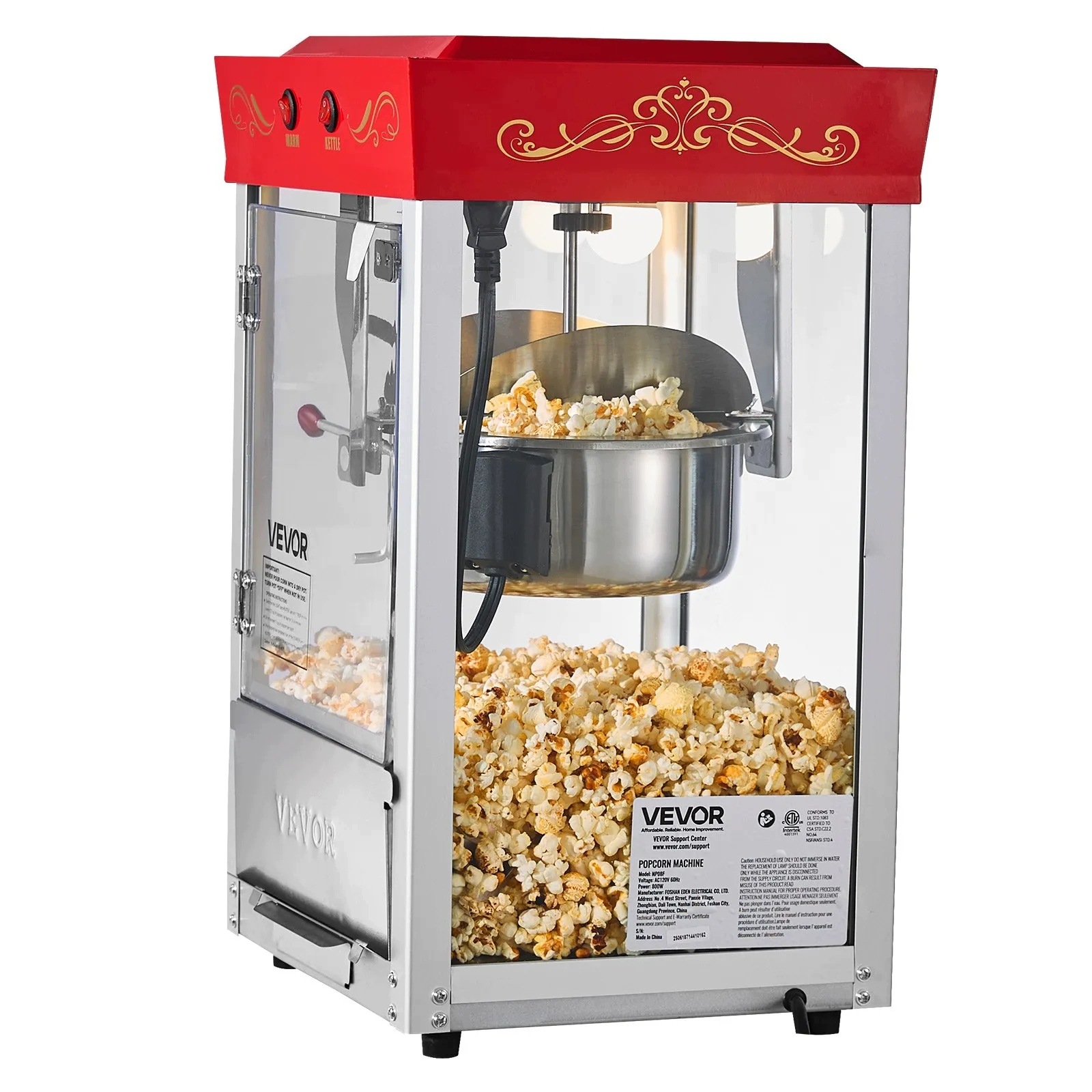 Maszyna popcornu automat gastronomia urządzenie 800 W stal czerwona premium