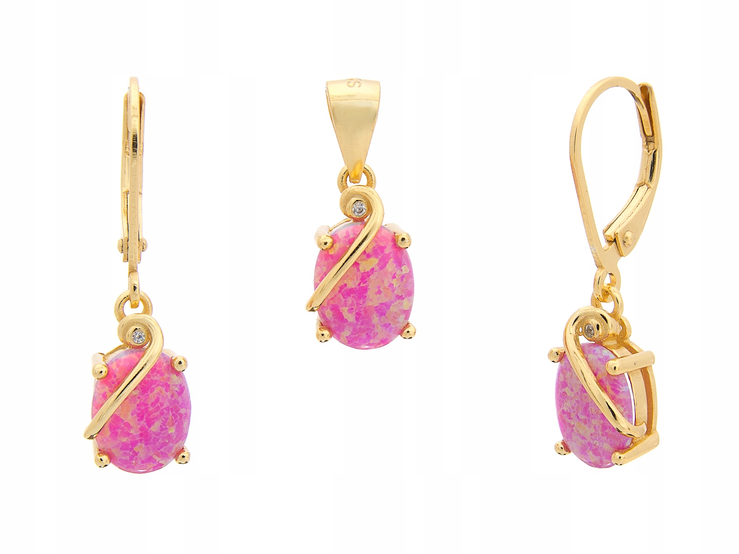 Stříbrný Komplet Pozlacený S Kol+visem S Opálem