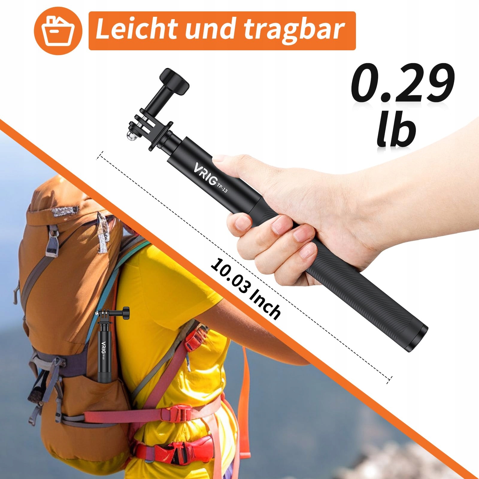 VRIG Selfie Stick 131cm Do INSTA360 GoPro i Smartfonów Czarny — miniatura 3