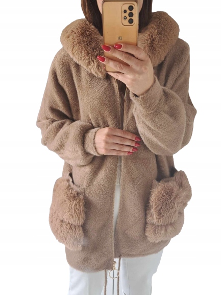 PŁASZCZ ALPAKA Z KAPTUREM KURTKA Z FUTERKIEM Rozmiar uniwersalny