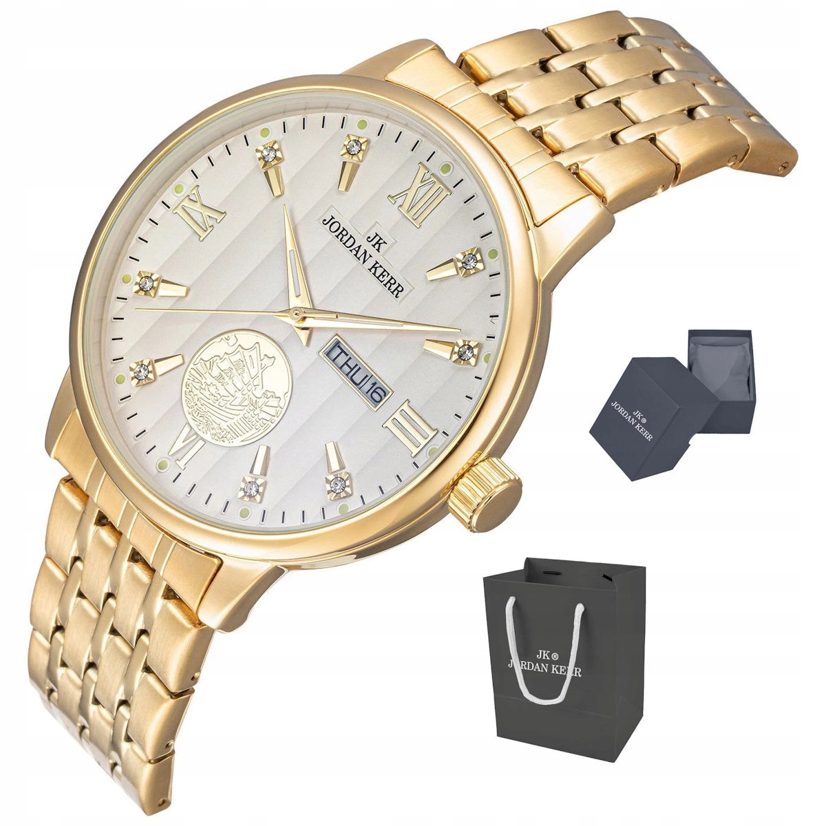 Pánské Elegantní Zlaté Hodinky Jordan Kerr S Datumovkou L1070 Ipg St 42 mm