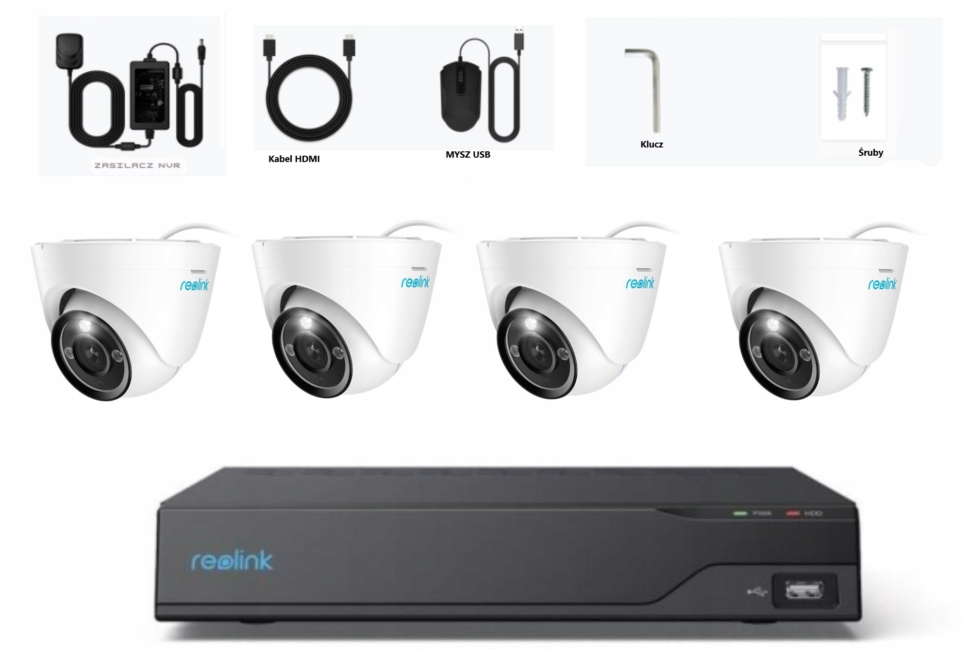 Zestaw 4x Kamera Reolink RLC-833A kopułka Zoom 8MP Poe + Rejestrator NVS4