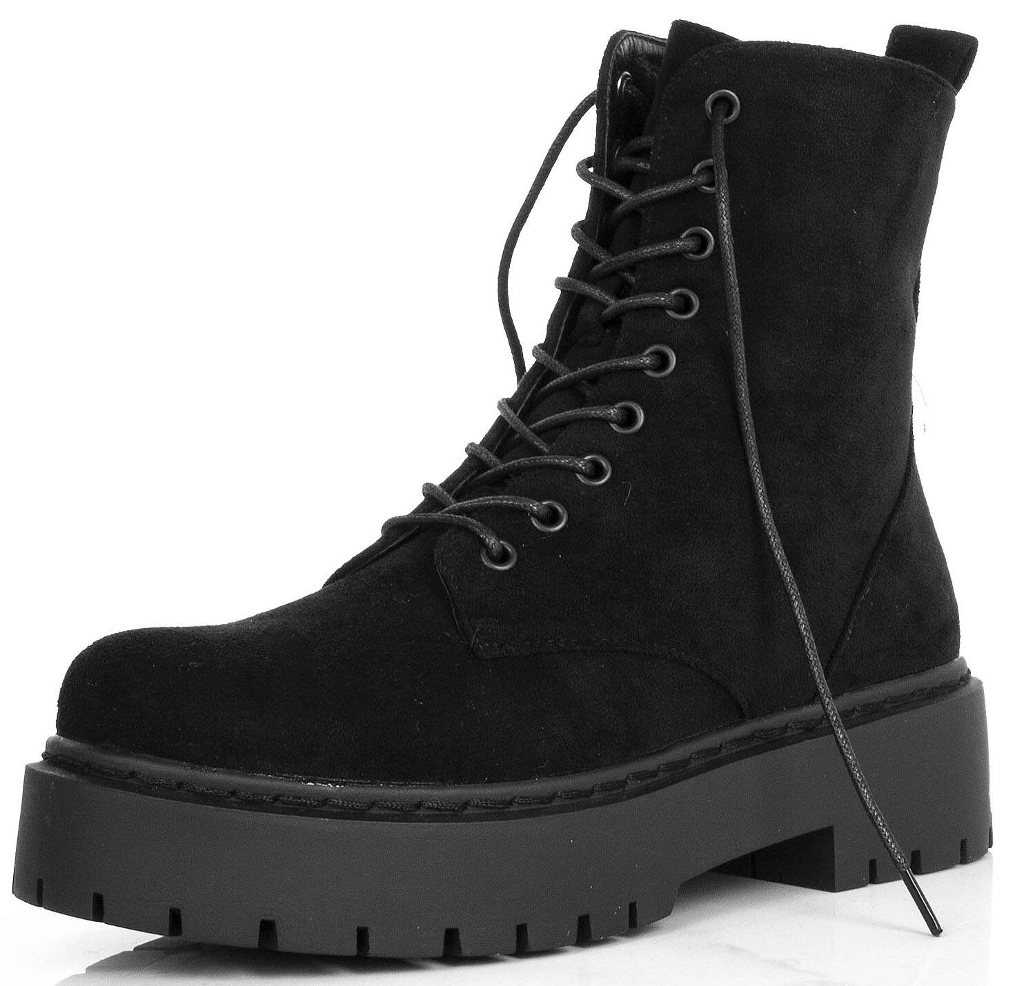 7791 CZARNE BOTKI ZAMSZOWE SZNUROWANE NA PLATFORMIE 40 Rozmiar 40