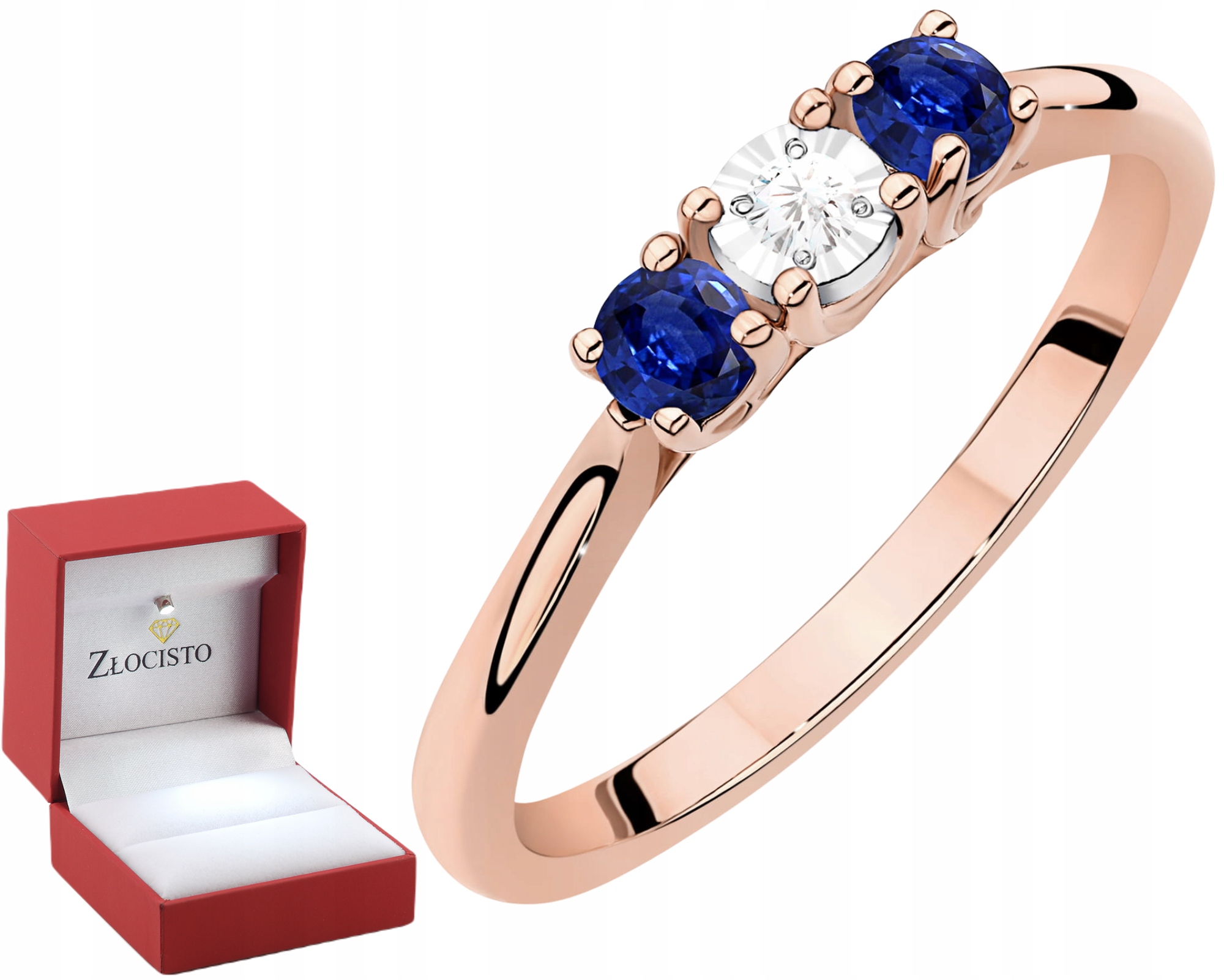 Zlatý prsten s růžovým zlatem, safírovými diamanty Dárek Gravírování