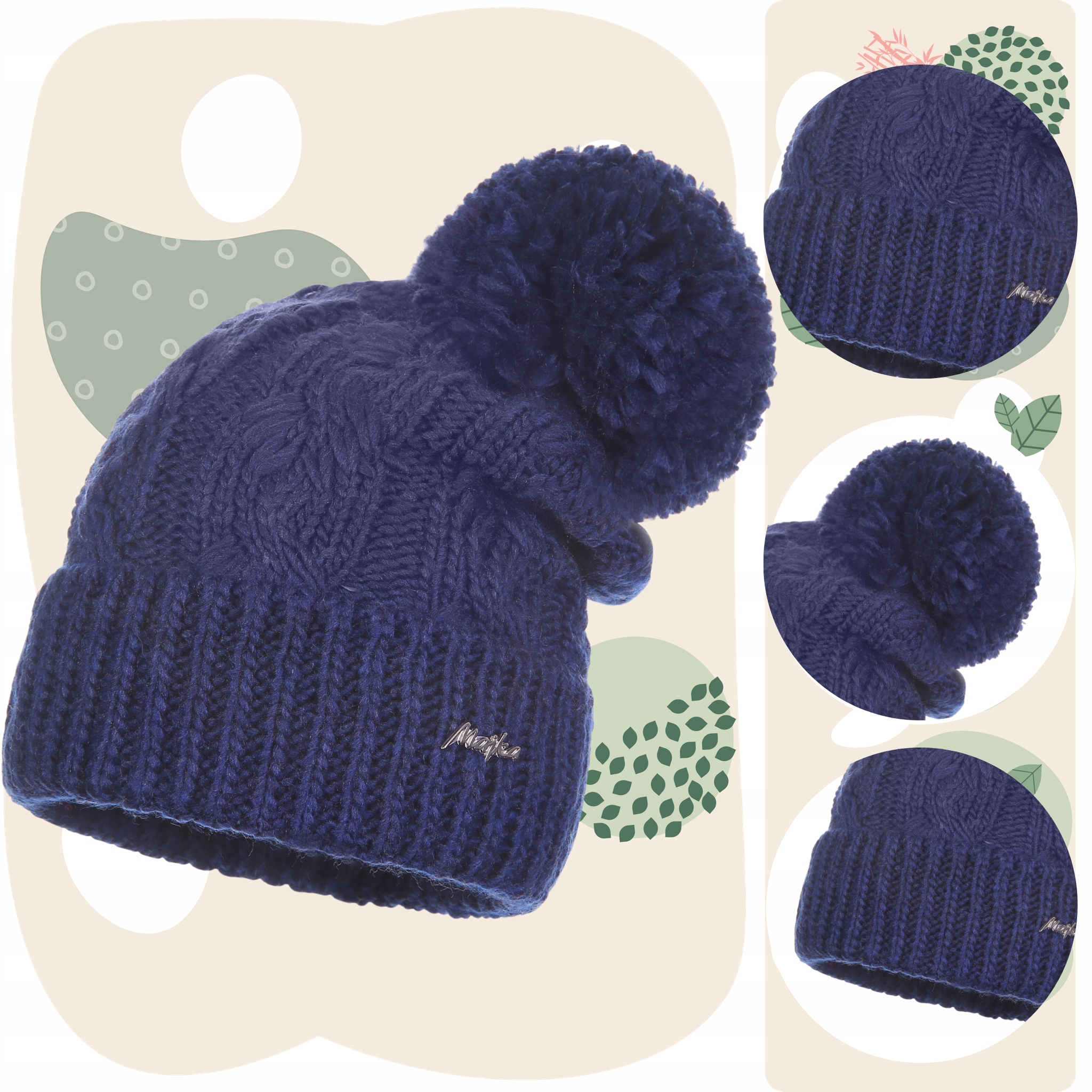 NIEBIESKA CZAPKA DAMSKA ZIMOWA Z POMPONEM WYWIJANA CIEPŁA NA ZIMĘ MAJKA Kolor wielokolorowy