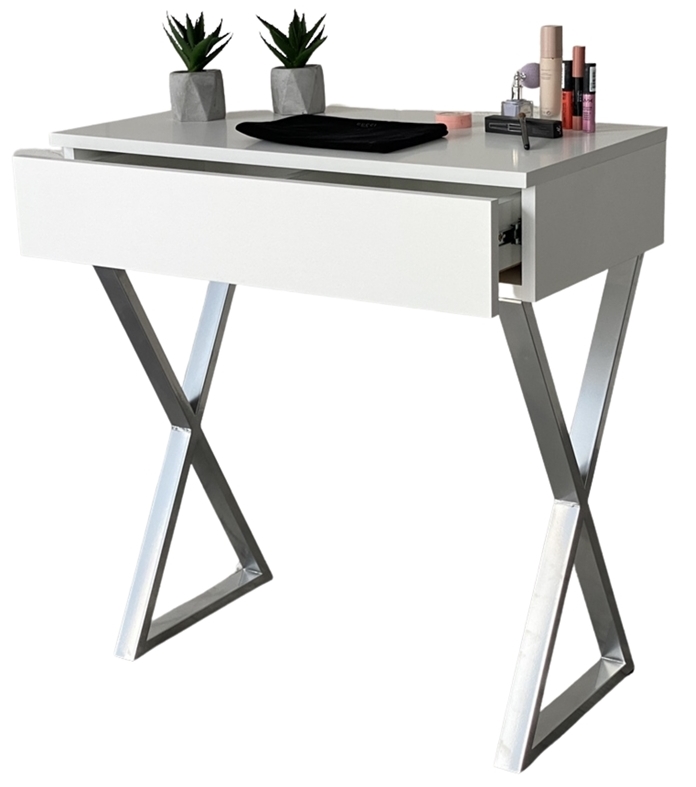 Toaletka Biela Matná Zásuvka So Striebornými Nožičkami 75 CM