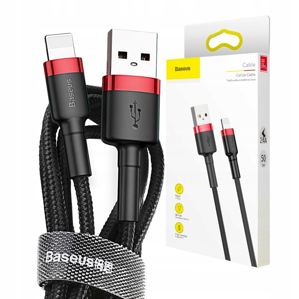 BASEUS MOCNY KABEL PRZEWÓD USB DO LIGHTNING DO TELEFONU IPHONE 2,4A 0.5M
