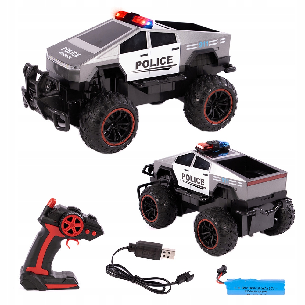 Duży Samochód Policyjny Zdalnie Sterowny Terenowy Suv Led Akumolator Usb