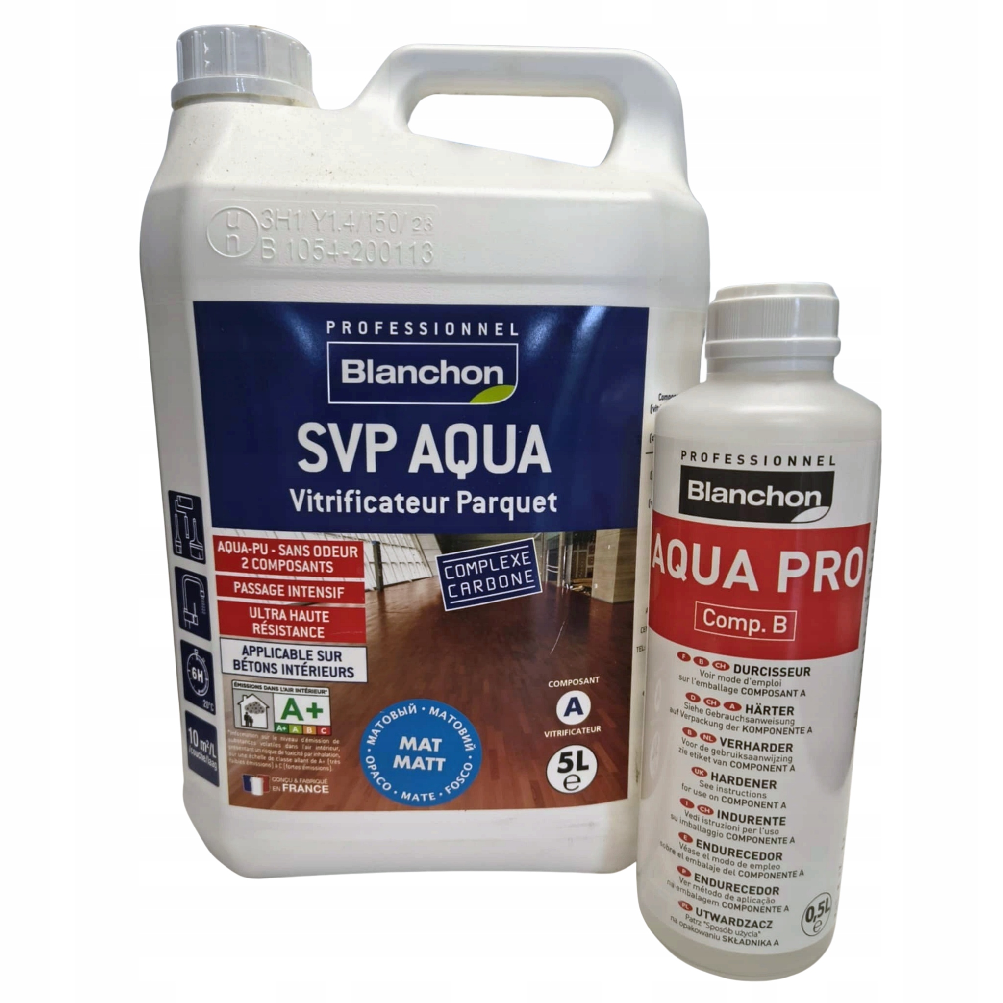 Blanchon Svp Aqua lakier poliuteranowy dwuskładnikowy do parkietów Mat 5L