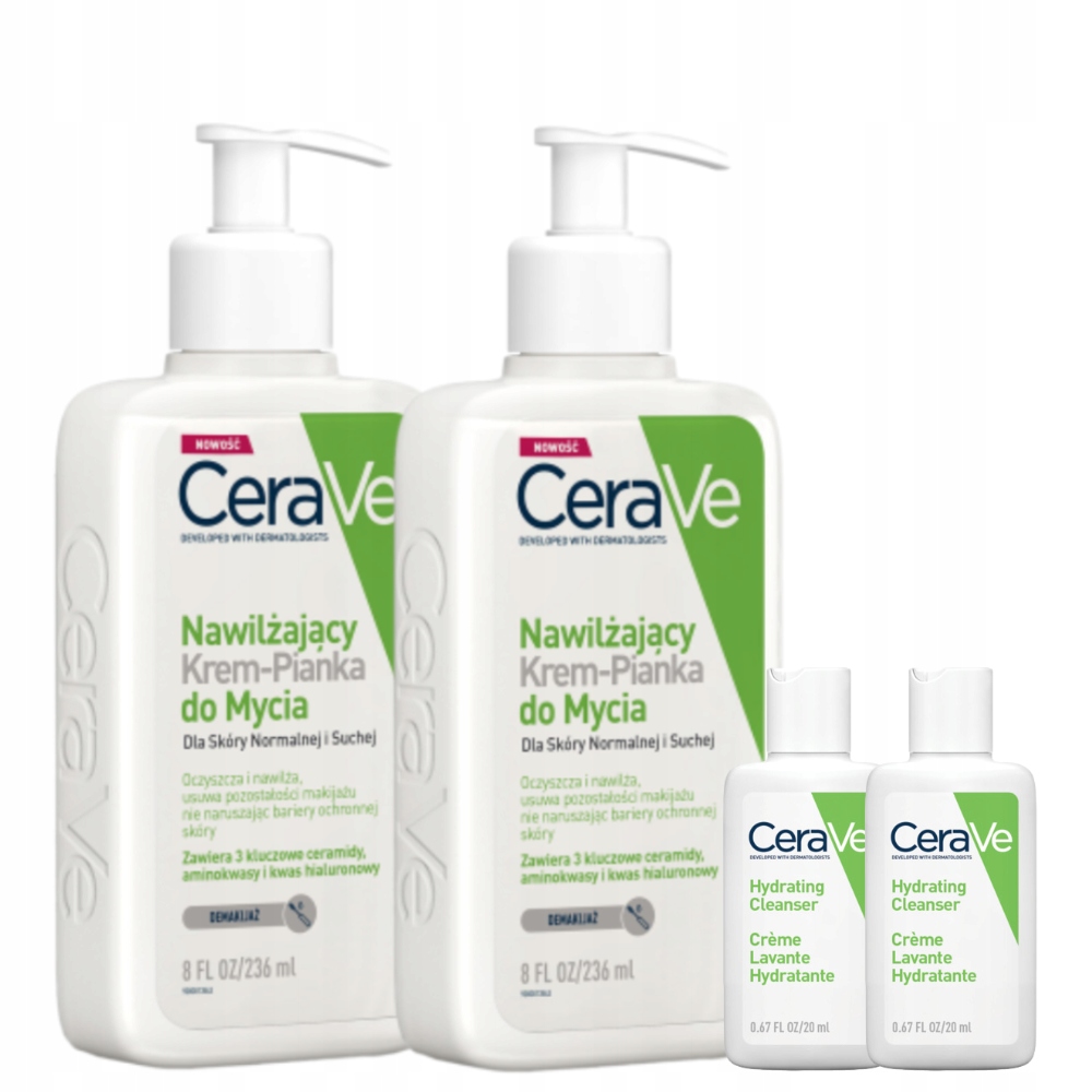 CeraVe Nawilżający Krem-Pianka do Mycia 236ml, Skóra Normalna i Sucha x2