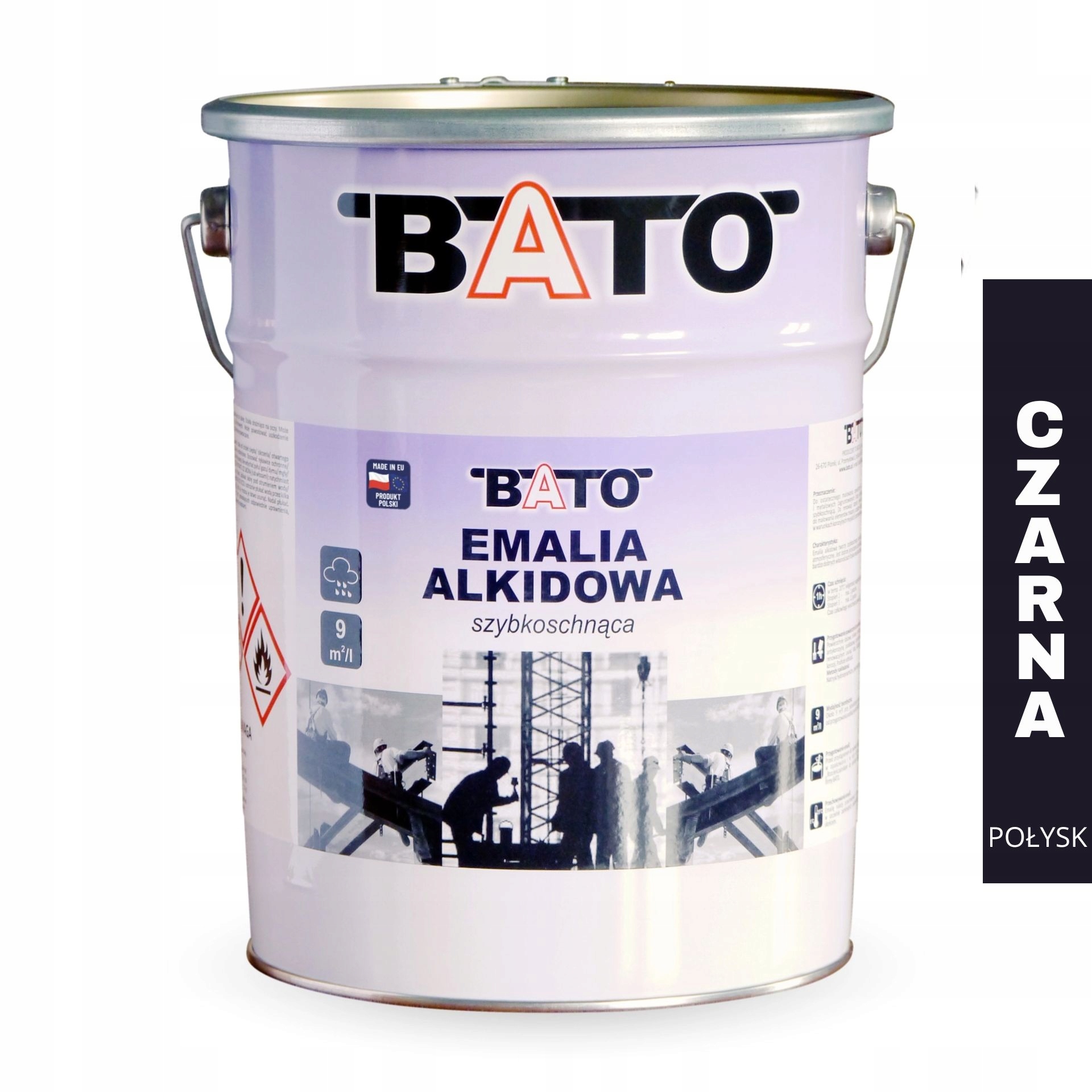 Alkydová smaltovaná barva na kov Bato Černá Lesklá rychleschnoucí 5L