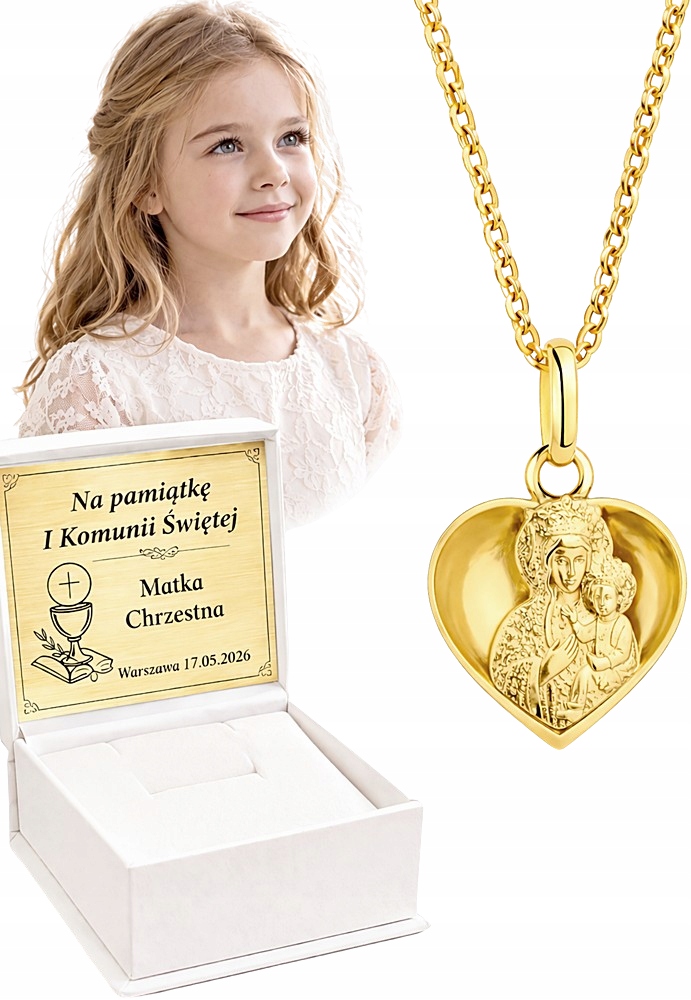 Złoty Łańcuszek Damski Rolo Pełny z Medalikiem w Serce pr 585 Grawer