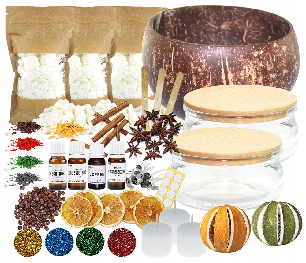 Sada na výrobu sójových svíček 1 kokos 2 skleněné nádoby 210 ml