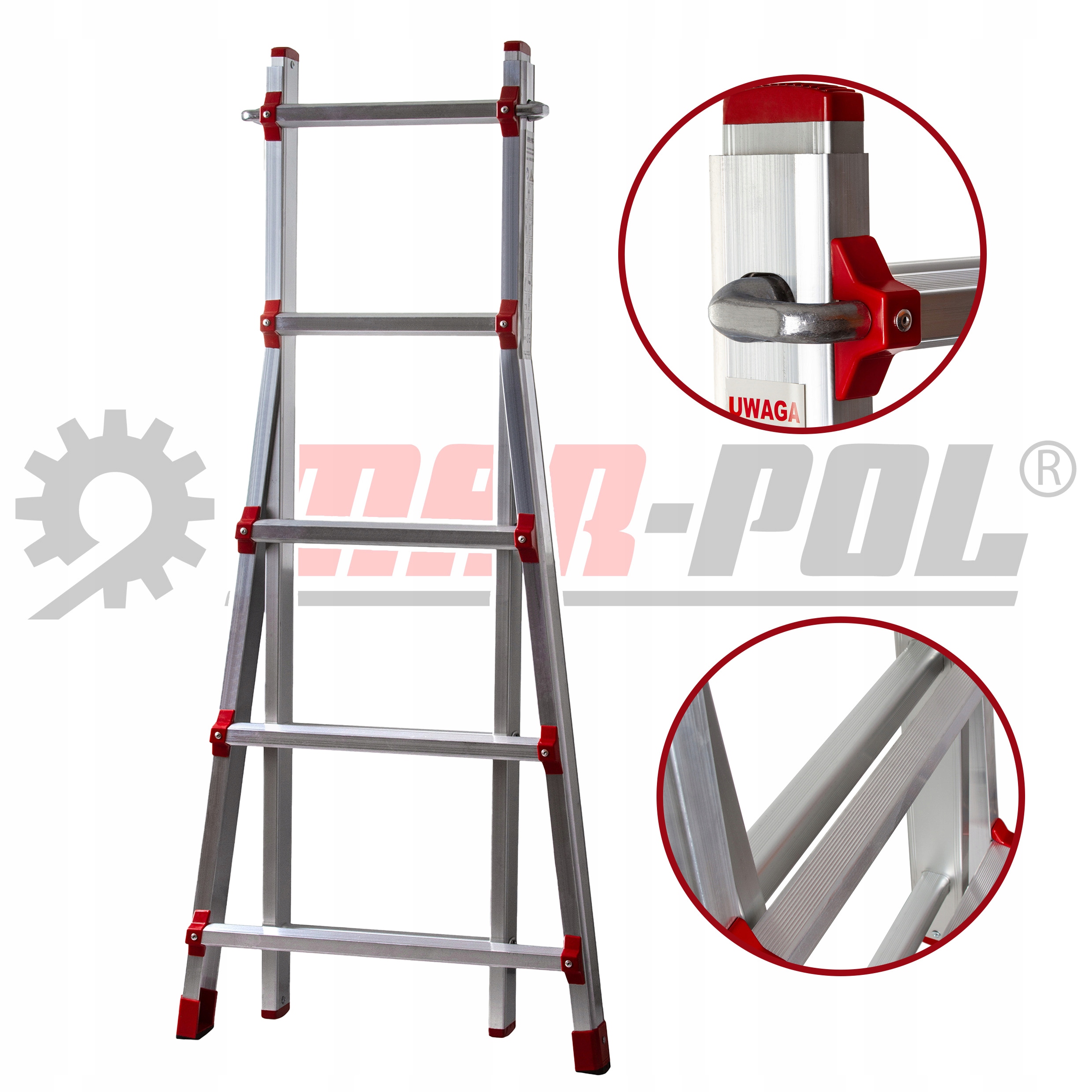 Rebrík z hliníka univerzálny, pracovná výška 248 cm, 9 priečok
