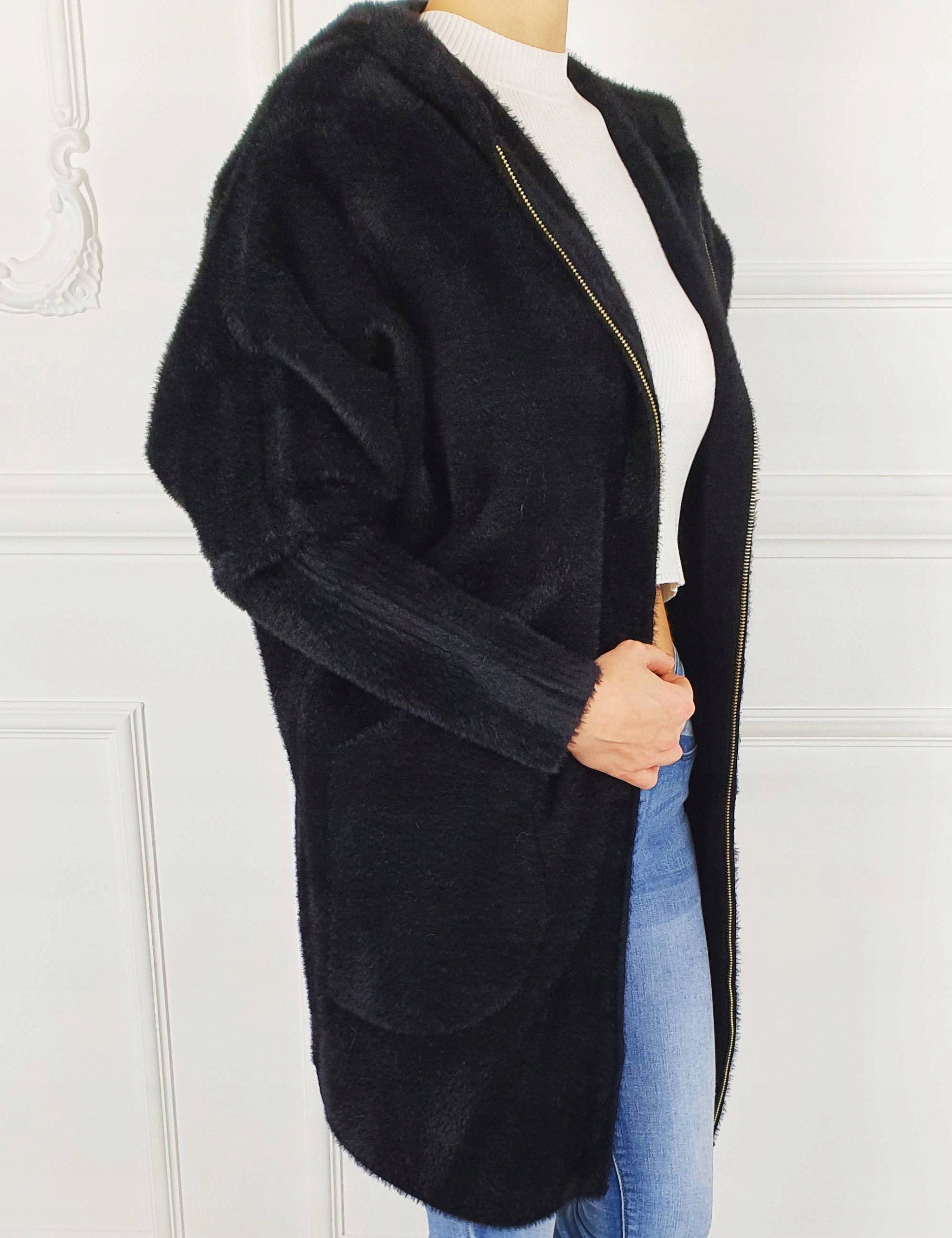 ALPAKA PŁASZCZ DAMSKI WEŁNA KAPTUR KOLORY - ZAMEK Kaptur z kapturem