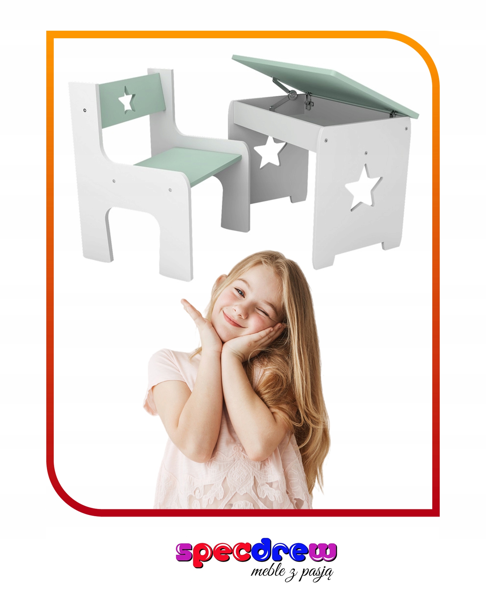 KRZESEŁKO I STOLIK ZE SCHOWKIEM DLA DZIECKA OTWIERANY STOLIK KOLORY GWIADKA Płeć chłopcy dziewczynki