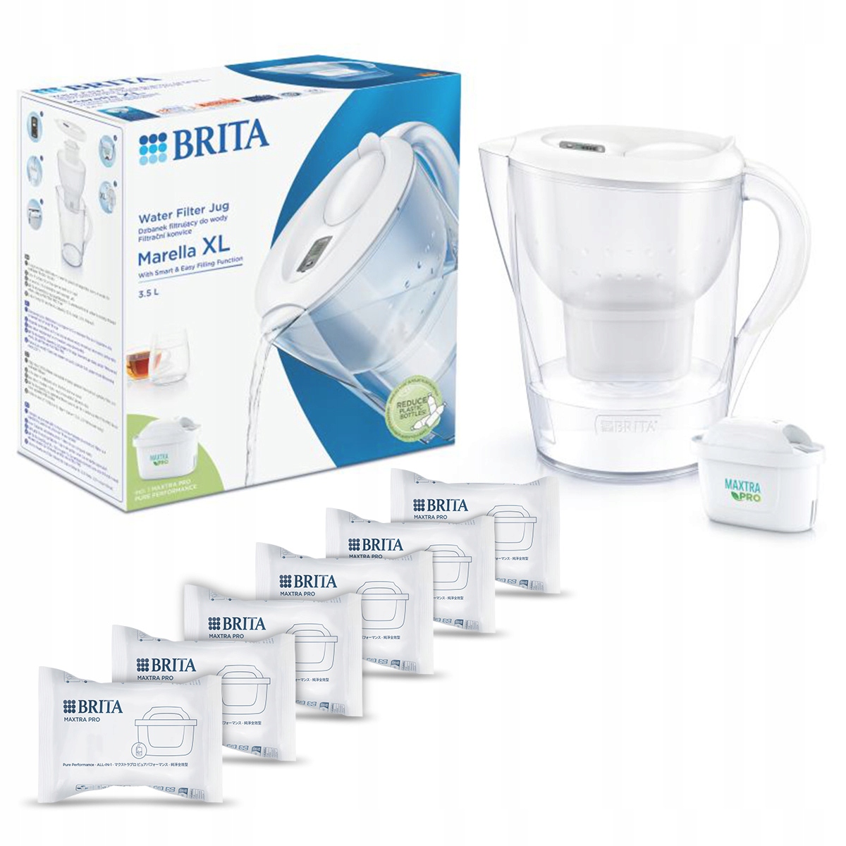 Brita dzbanek Marella XL biały+7x filtr do wody Maxtra Pro Pure Performance