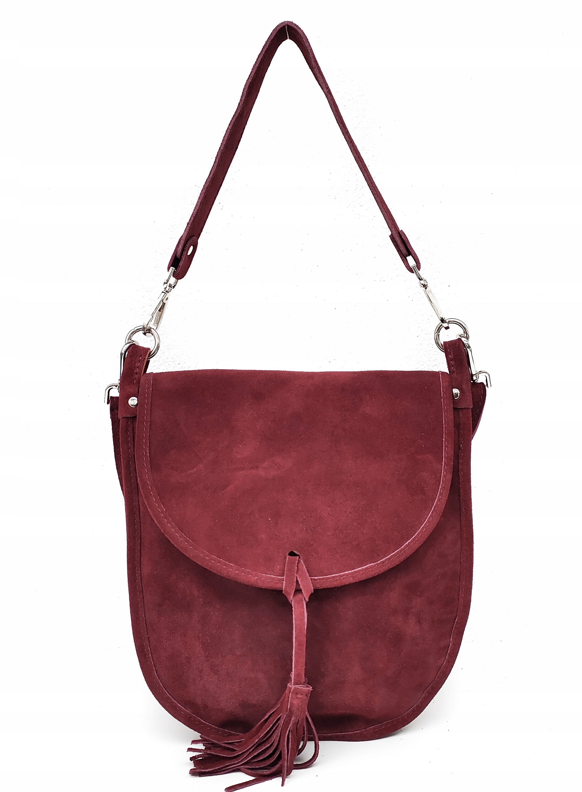 Semišová bordó kabelka přes rameno kabelka se střapcem