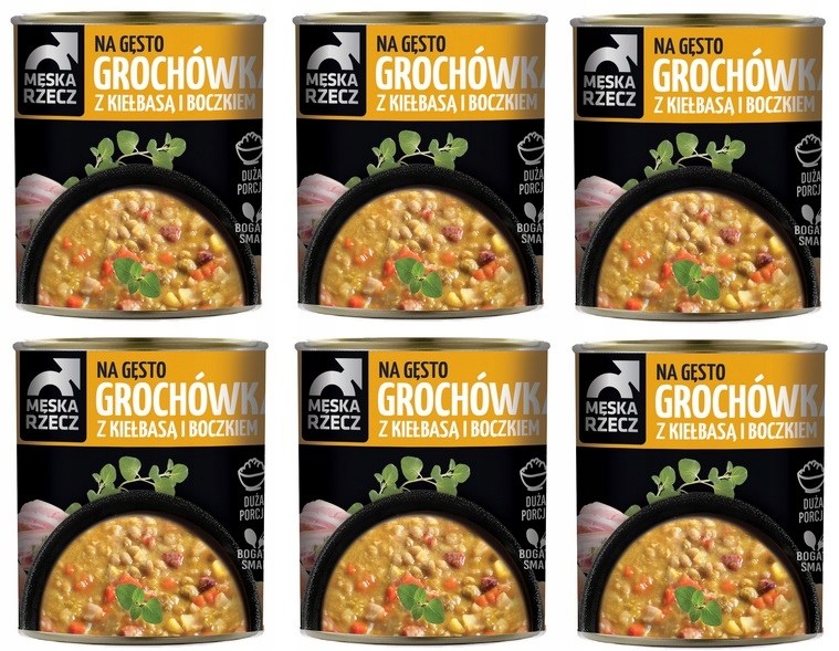 Levně 6 x 840 g Męska Rzecz Hustě hrachovka s klobásou a slaninou Svařovací