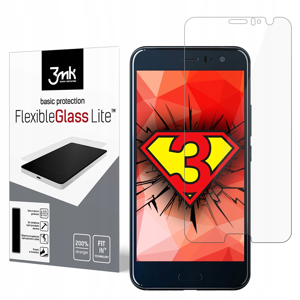 

Szkło Hybrydowe 3mk na ekran Przód --- Dla Htc U11