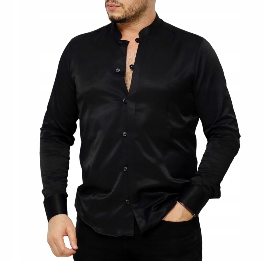 Elegantní Pánská Košile Stojáček Černá S Zajímavým Zapínáním XL