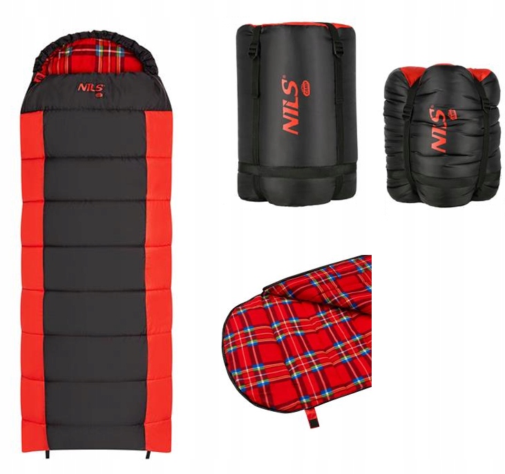 Turistický spací pytel pod stan s černo-červenou kapsou Nils Camp