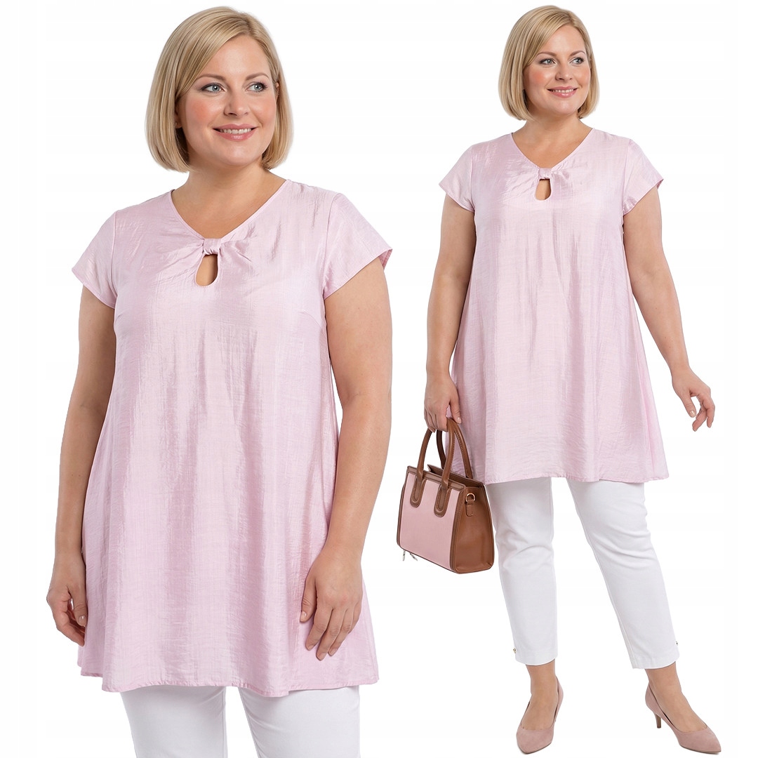 Pudrová tunika s výstřihem plus size velikost 50