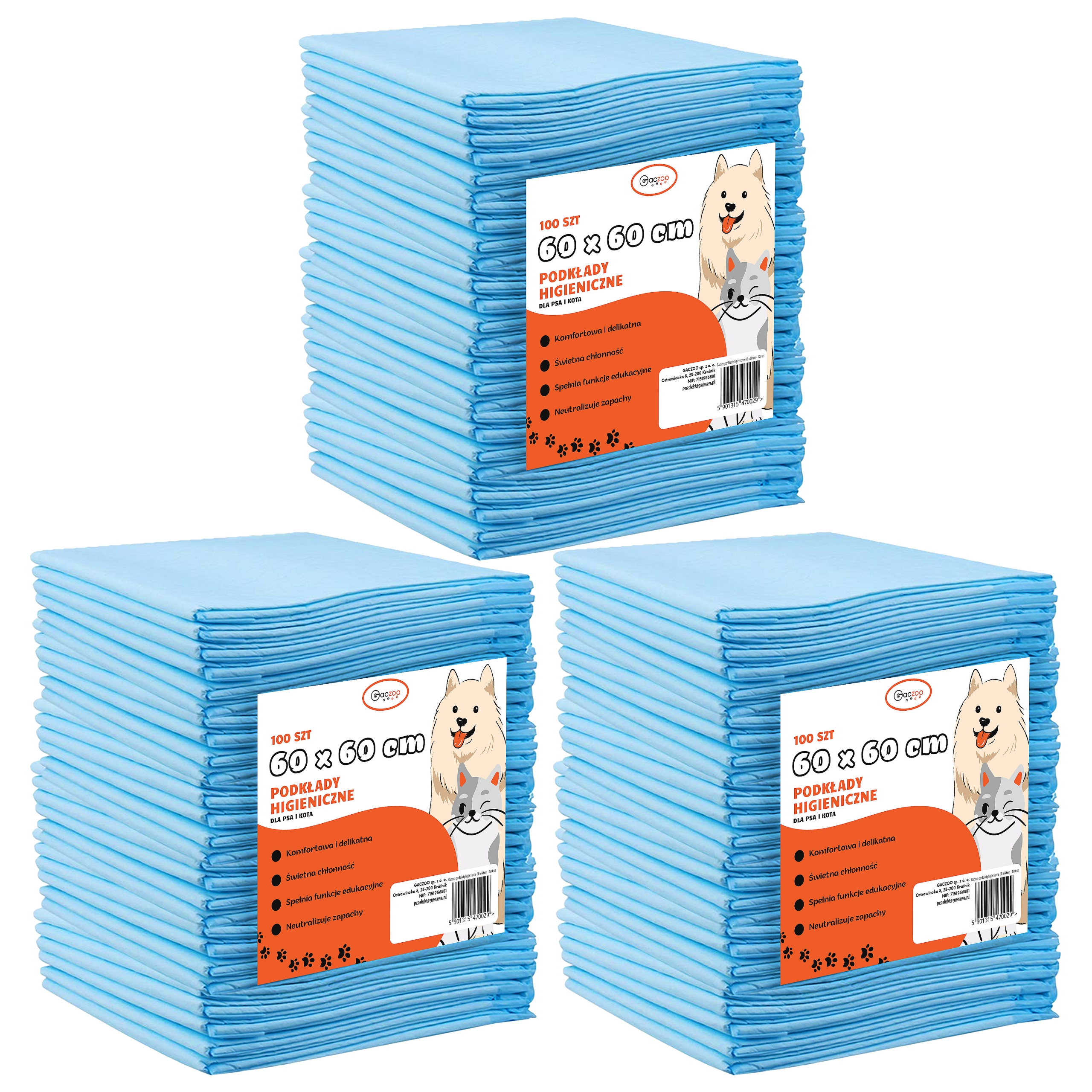 Hygienické podložky pro psa a kočku absorpční podložky 60 x 60 cm 300 ks Gaczoo