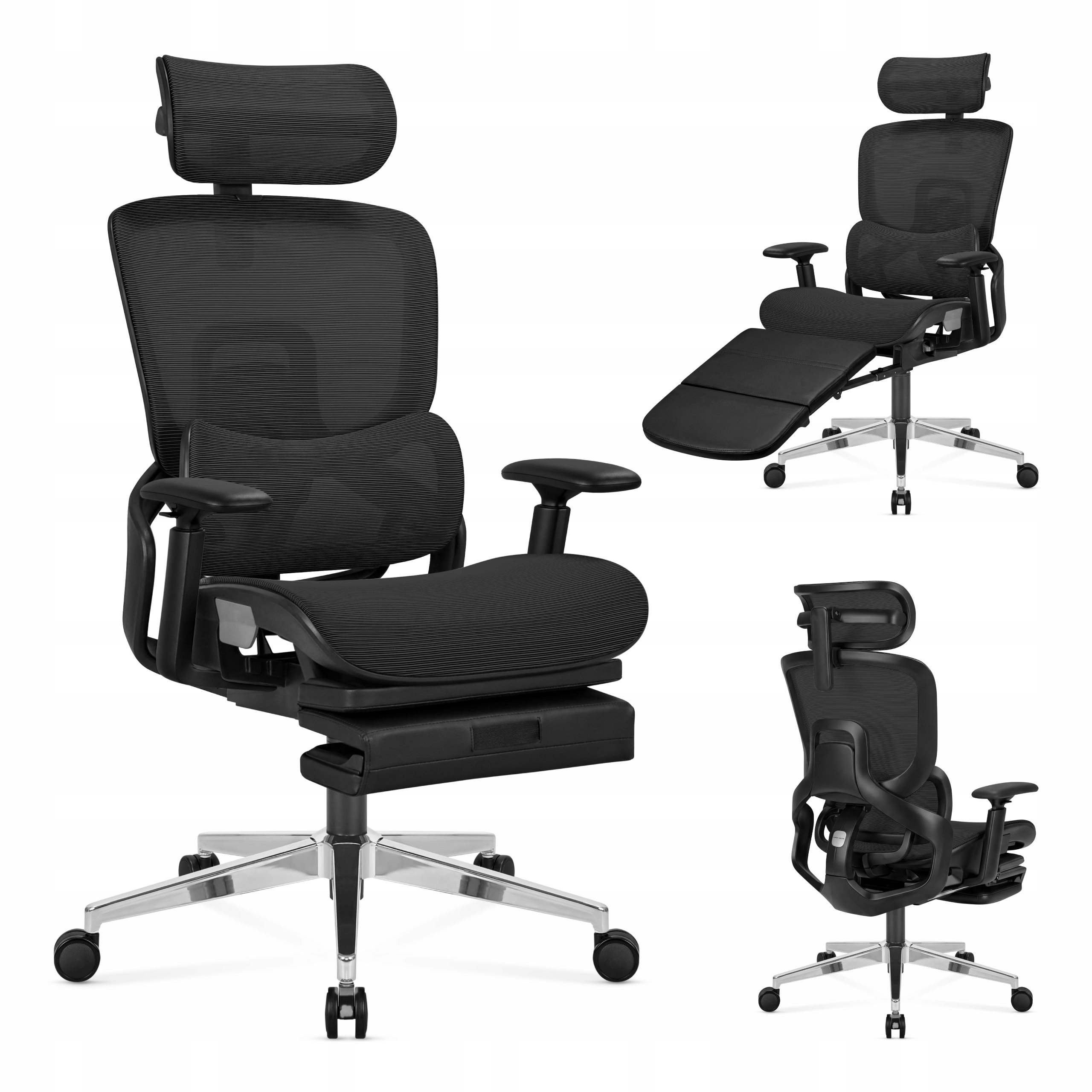 Otočná kancelárska stolička Mark Adler čierna ergonomická s podnožkou 130 kg