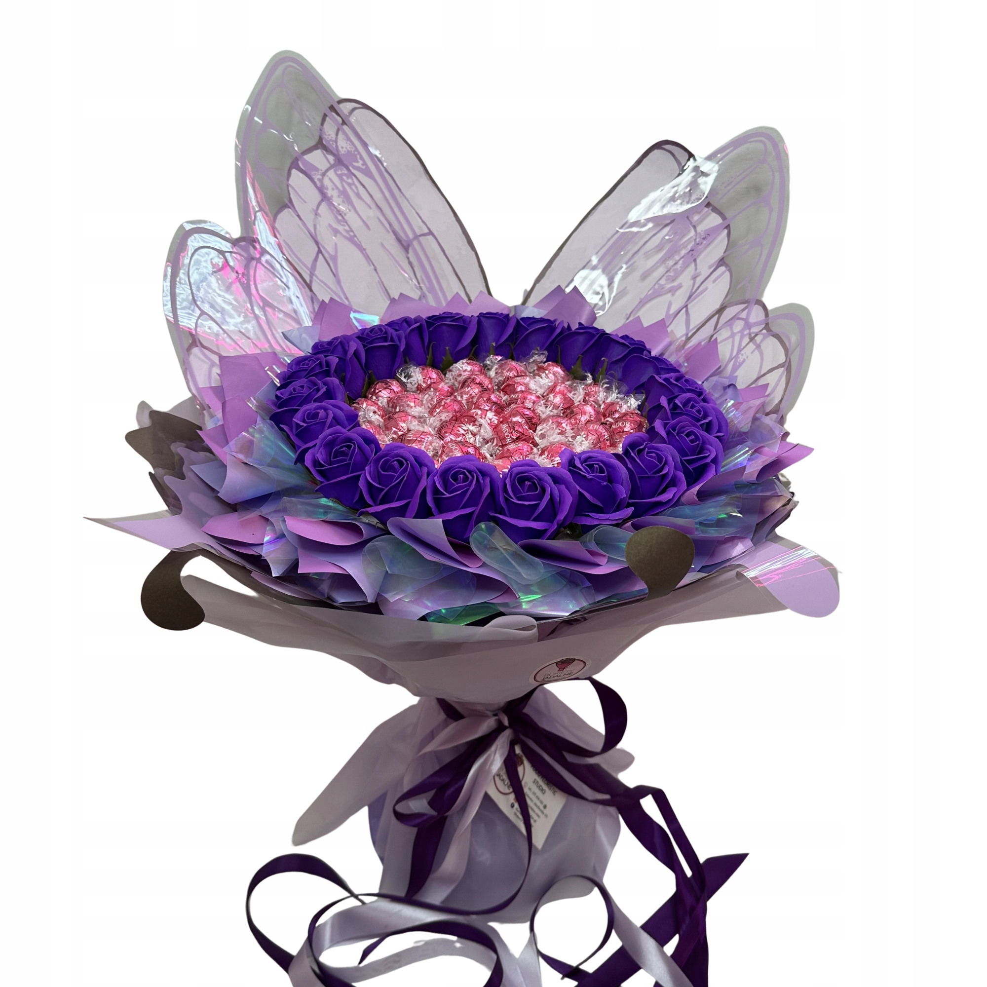 Levně Dárková Sada Kytice Motýl Fialový Lindor Pro Ženy Narozeniny 18