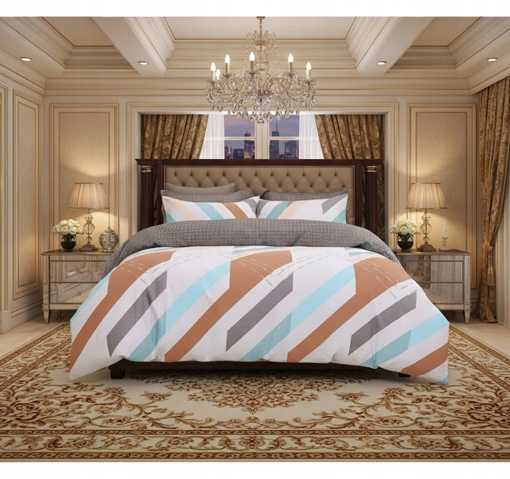 3dílná sada povlečení na peřinu s moderními geometrickými pruhy, 100% bavlna, ložnice 220×200