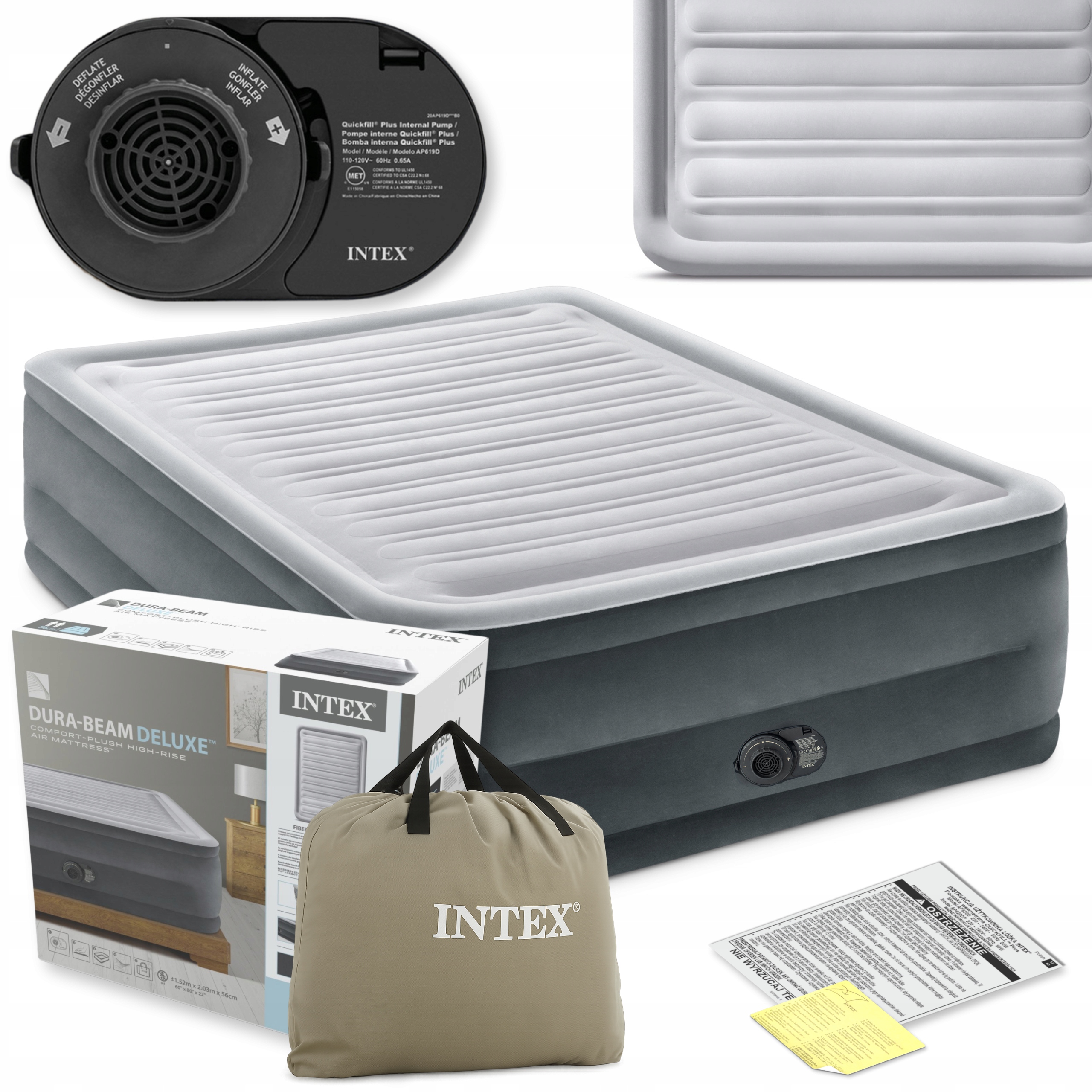 Materac Dmuchany Dwuosobowy Łóżko z Pompką 230V Intex 64418ND Model 2026