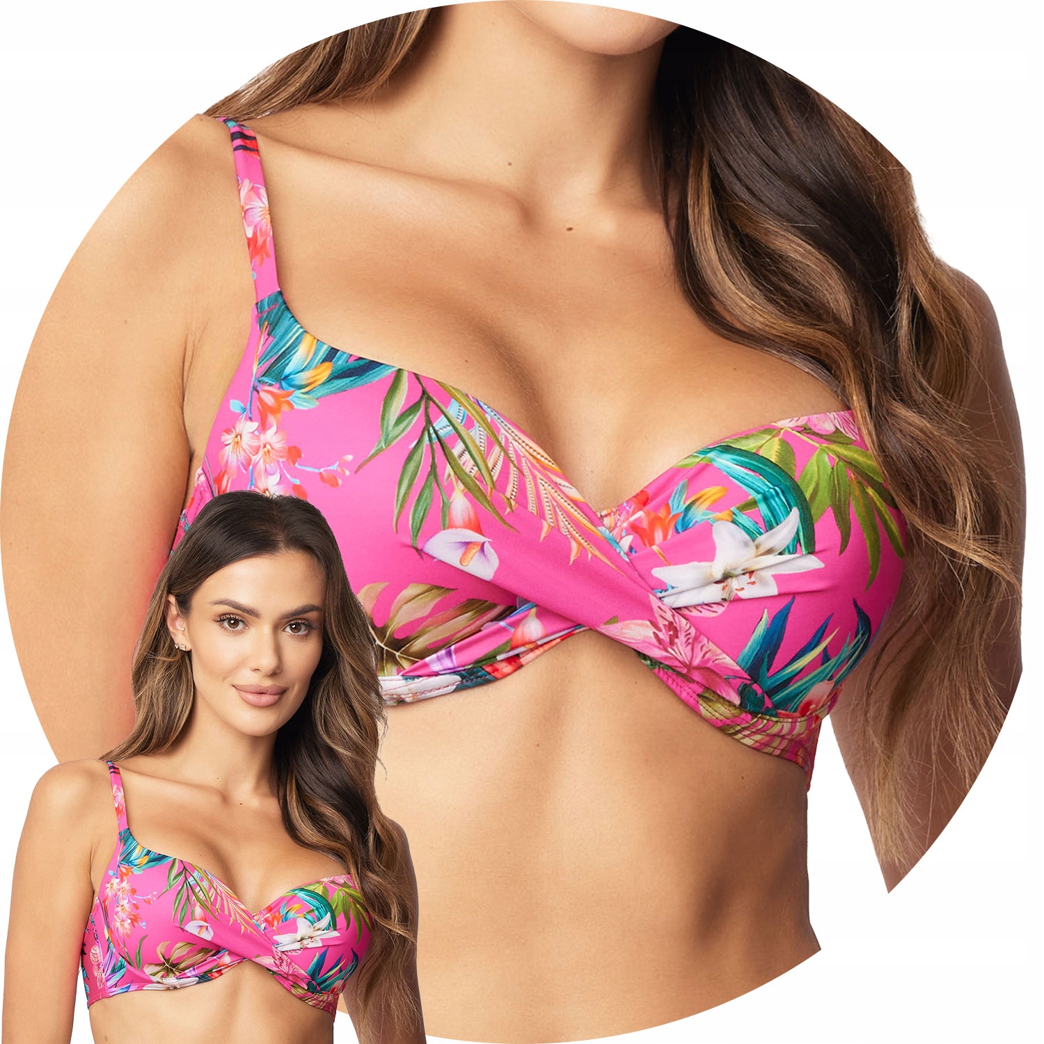Vivisence 3222 Plavková podprsenka push-up růžové květy 75C