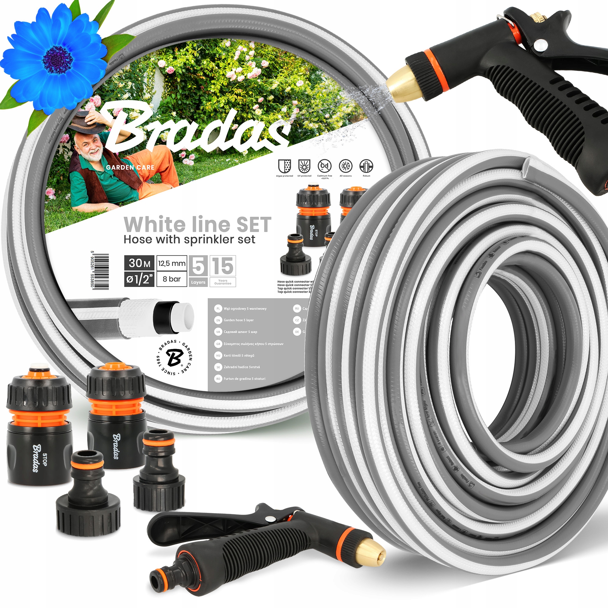 Záhradná Hadica 1/2 30 m 5-VRSTVOVÁ Voda Zvinovací Zbrojený Šlauf Polievaný Yo