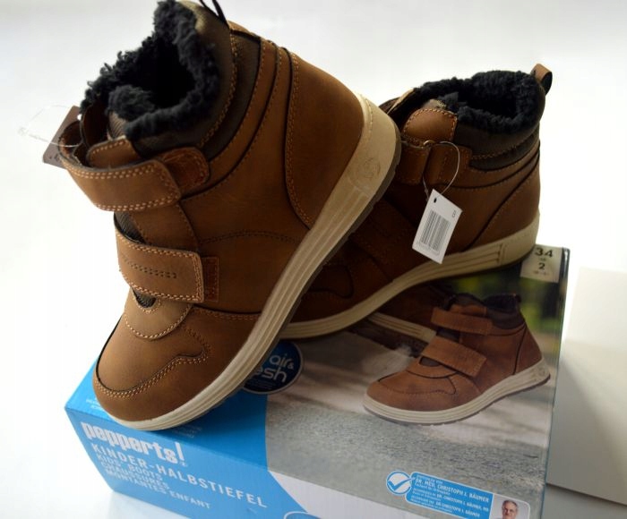 Buty Jesień Zima Za kostkę 34 Rzepy Wkładka 22,5cm Kolor niebieski