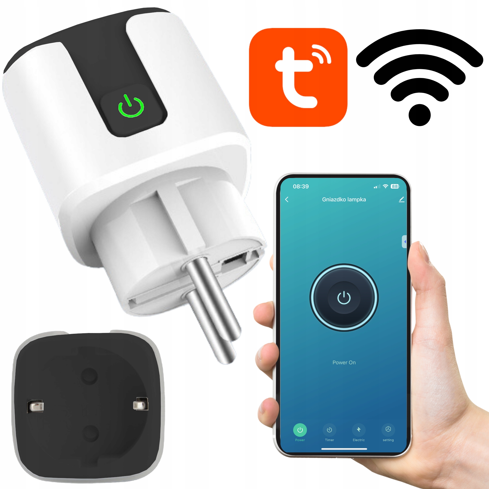 INTELIGENTNE GNIAZDKO PROGRAMATOR CZASOWY SMART WIFI TUYA CZARNY WATOMIERZ