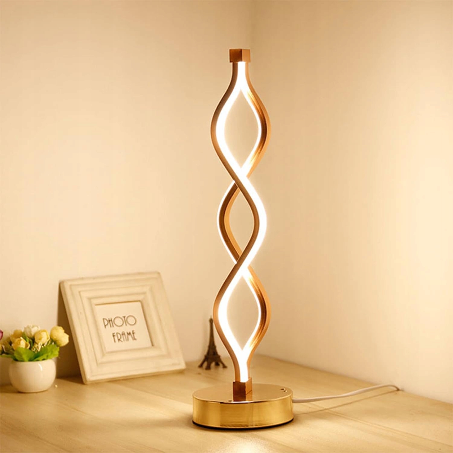Nowoczesna Spiralna Led Lampa Stołowa Złota 45cm