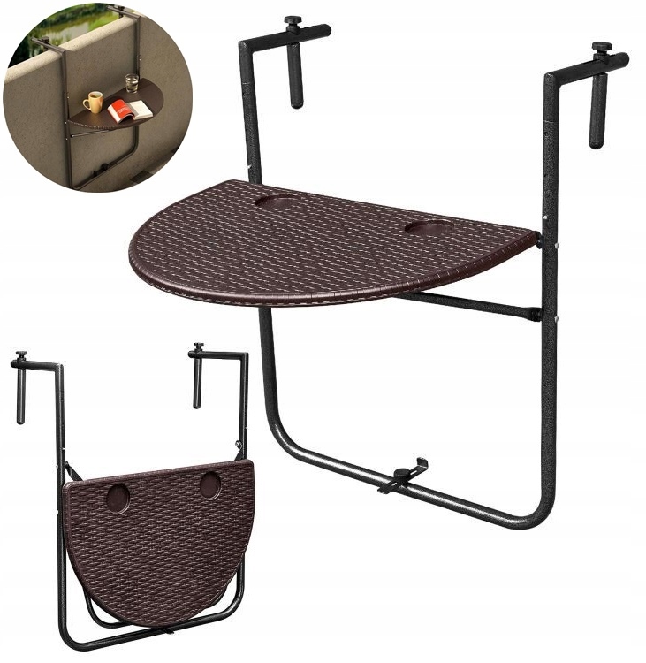 STOLIK BALKONOWY STÓŁ SKŁADANY KAWOWY WISZĄCY ZAWIESZANY BRĄZOWY Wysokość mebla 83 cm