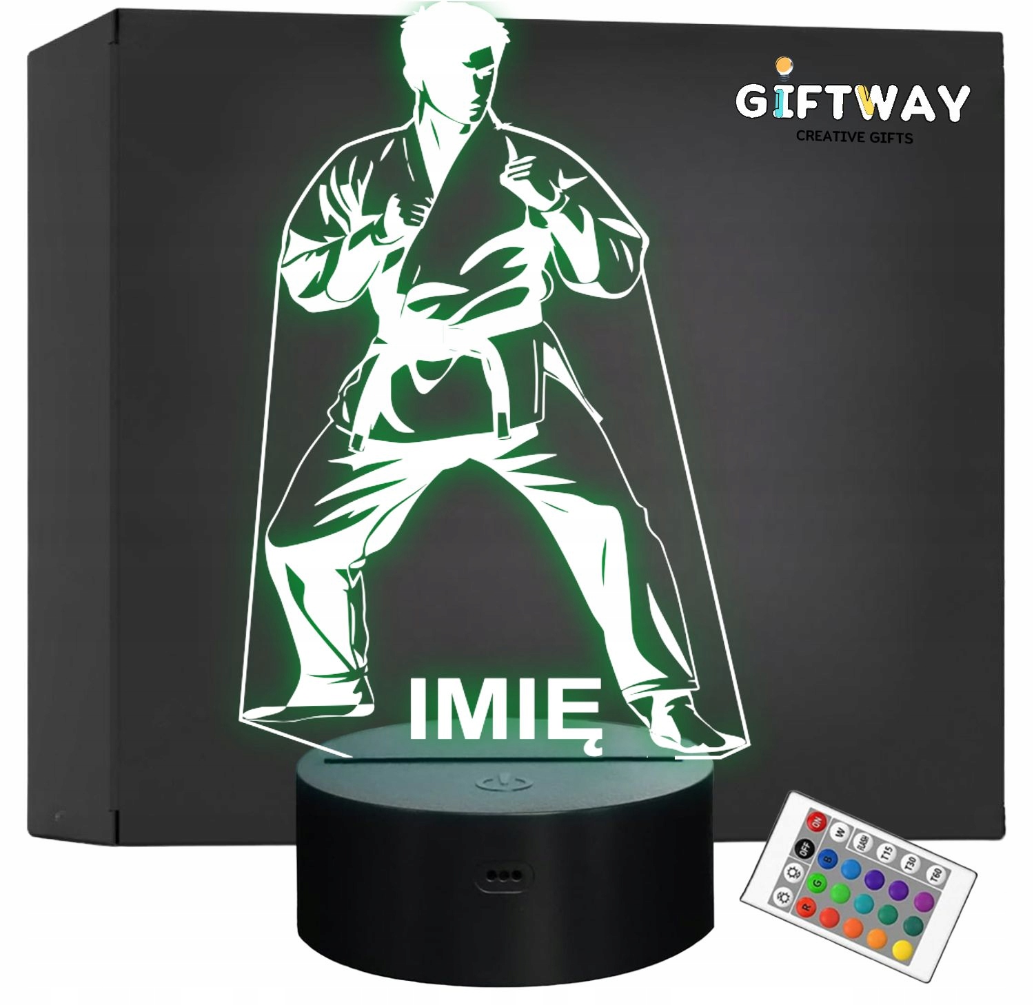 Lampka Nocna LED Z Imieniem Grawer Karate Sport na Prezent v.1