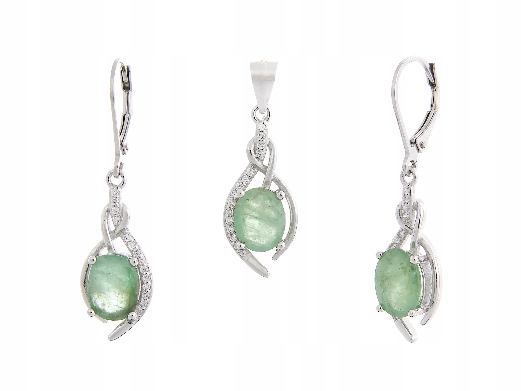 Stříbrný Rhodiovaný Komplet Kol+wis Smaragd Přírodní Dárek