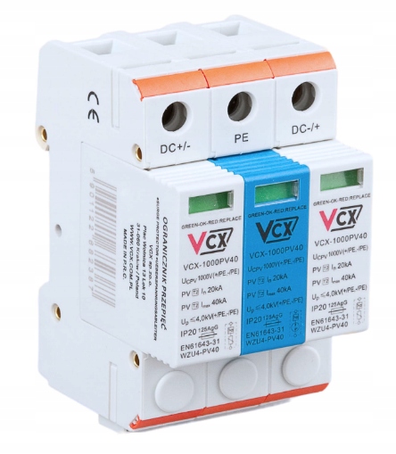 Svodič přepětí fotovoltaický DC třídy C 3P (T2) 1000V Gdt (jiskřič