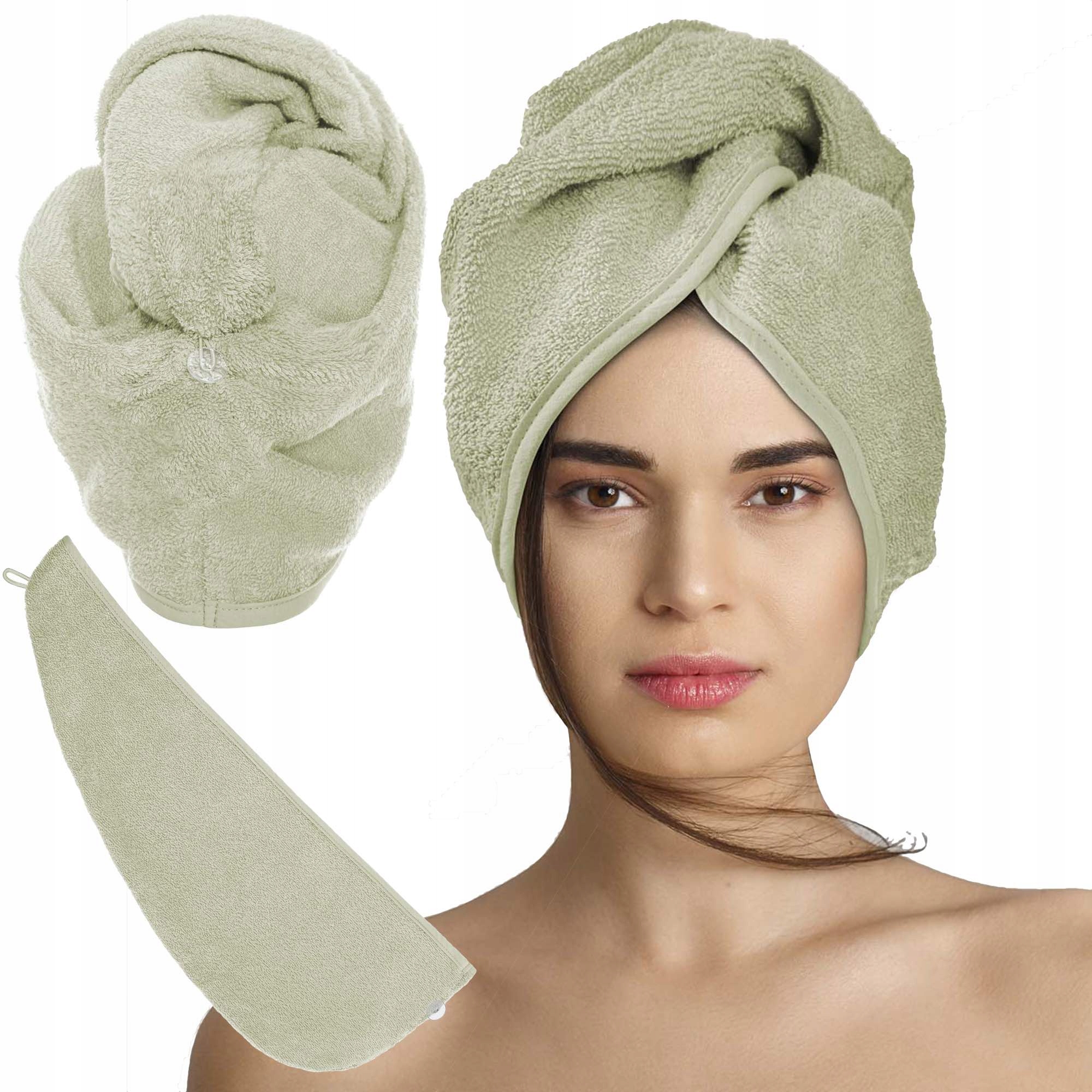 

Oliwkowy Ręcznik Frotte Do Włosów Turban Button