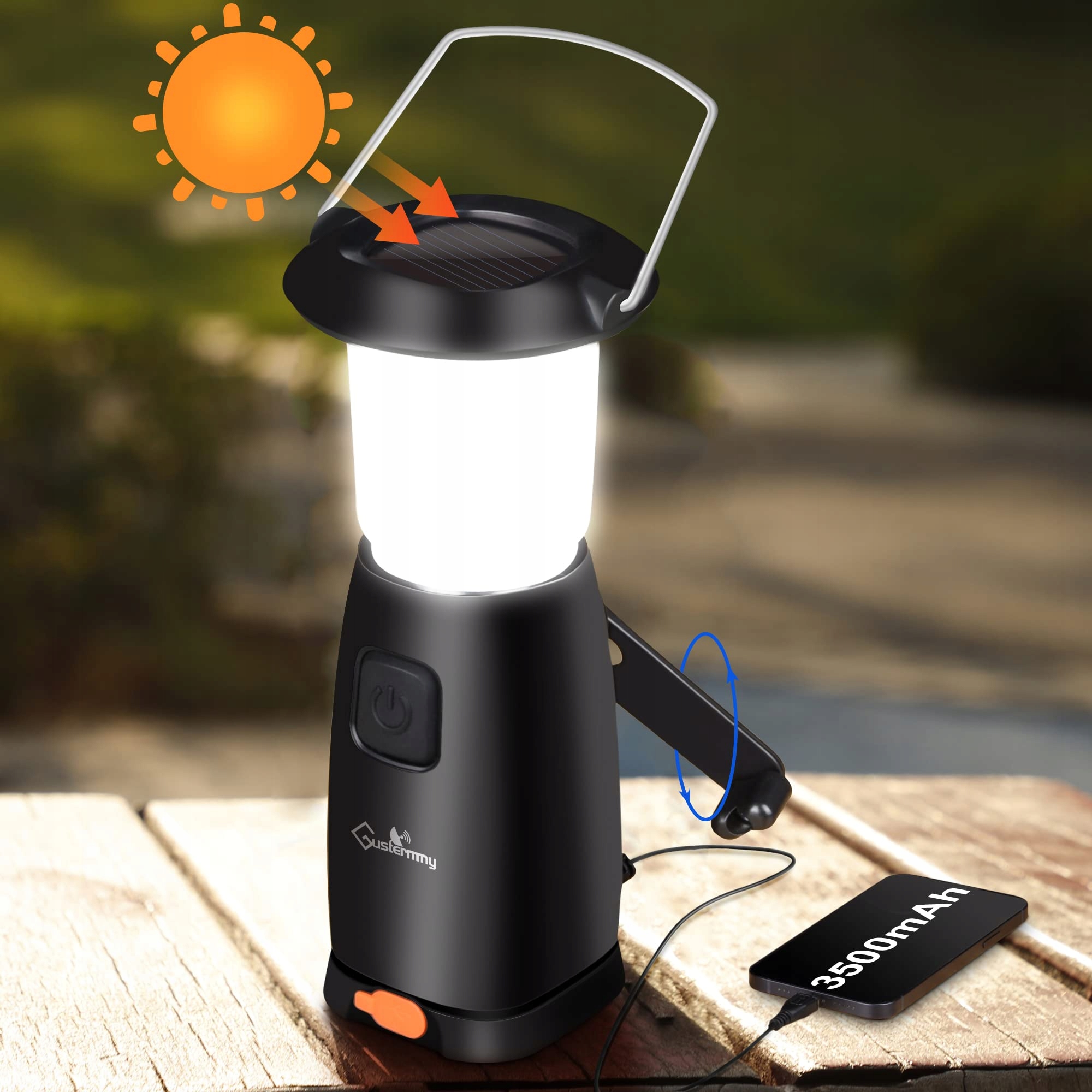 LAMPA KEMPINGOWA LAMPA SOLARNA NA KORBKĘ 6 LED USB Model LAMPKA