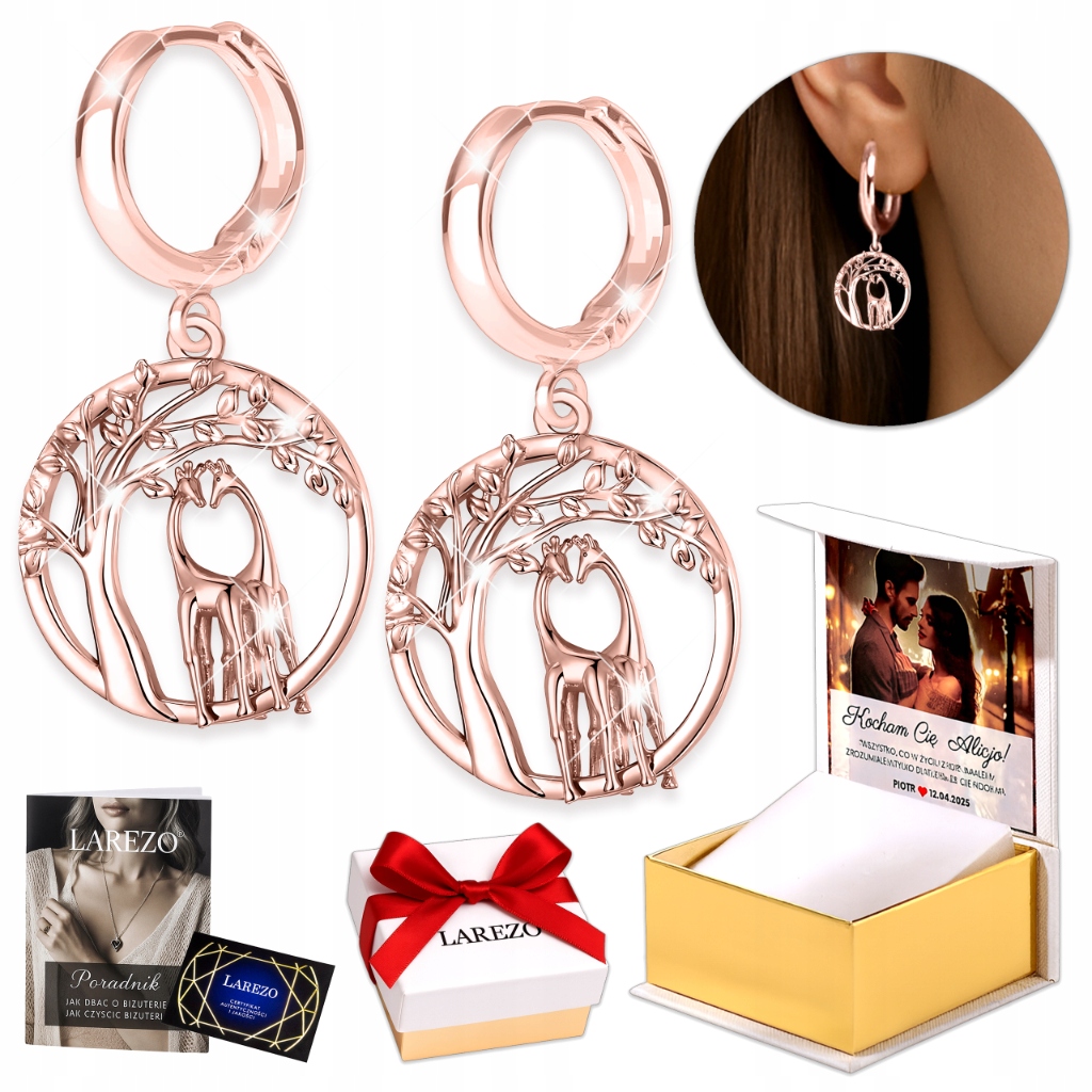 Náušnice Pozlacené 925 Kolečka se Žirafami Visací Anglické Zapínání Žirafy